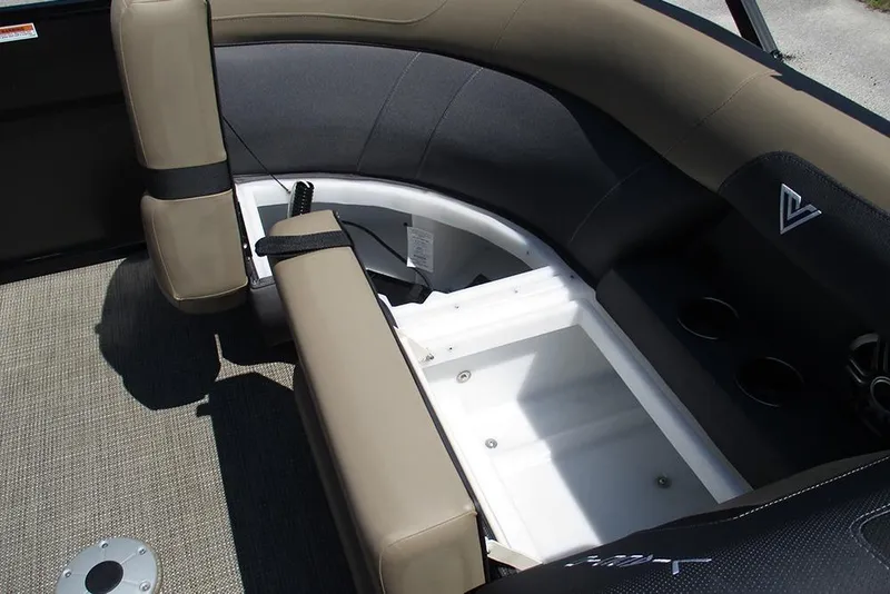 Slide: The Image of Interior seating of 2025 Viaggio Lago X22U boat with storage compartment. - 33