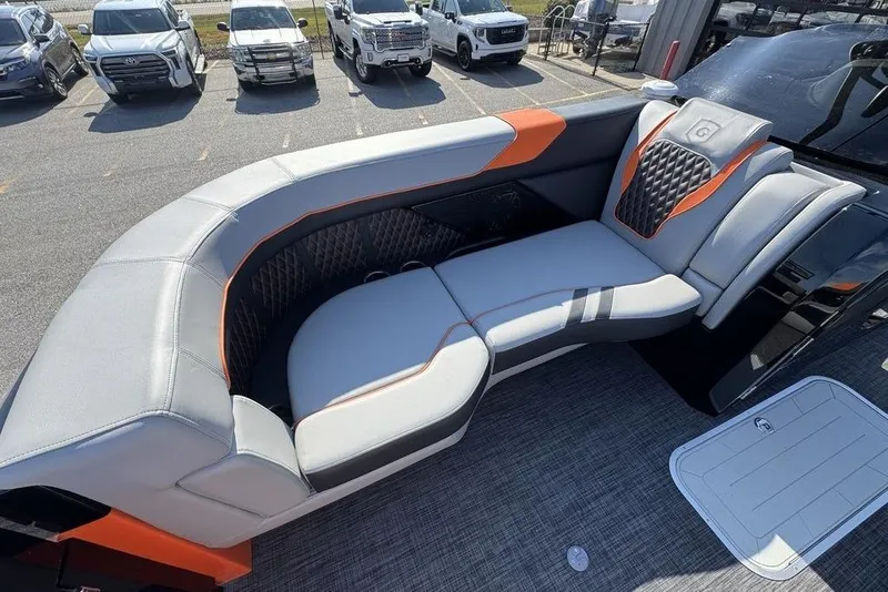 Slide: The Image of Luxurious seating on 2026 Godfrey XP 2700 TWIN boat, featuring sleek design and premium materials. - 10