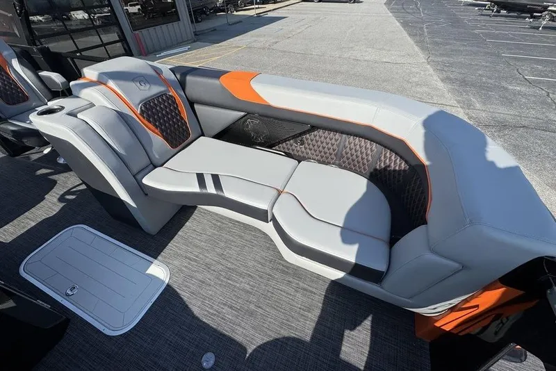 Slide: The Image of Luxurious seating on 2026 Godfrey XP 2700 TWIN boat, featuring modern design and comfort. - 12