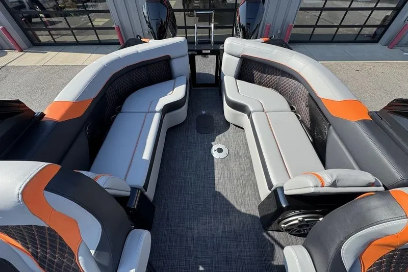 Slide: The Image of Interior of 2026 Godfrey XP 2700 TWIN boat with stylish seating and modern design. - 20