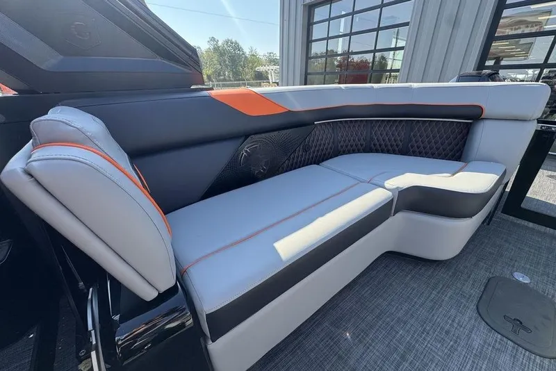 Slide: The Image of Luxurious seating on 2026 Godfrey XP 2700 TWIN boat, featuring modern design and premium materials. - 22