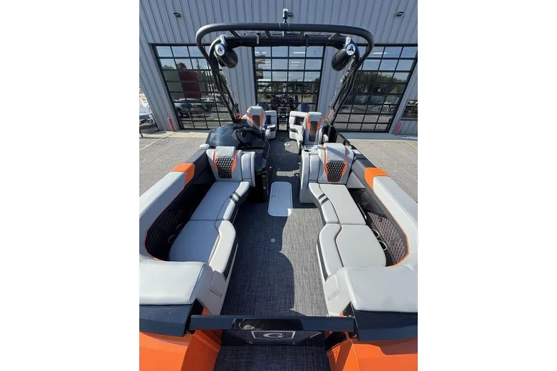 Slide: The Image of 2026 Godfrey XP 2700 TWIN boat interior with modern seating and sleek design. - 8