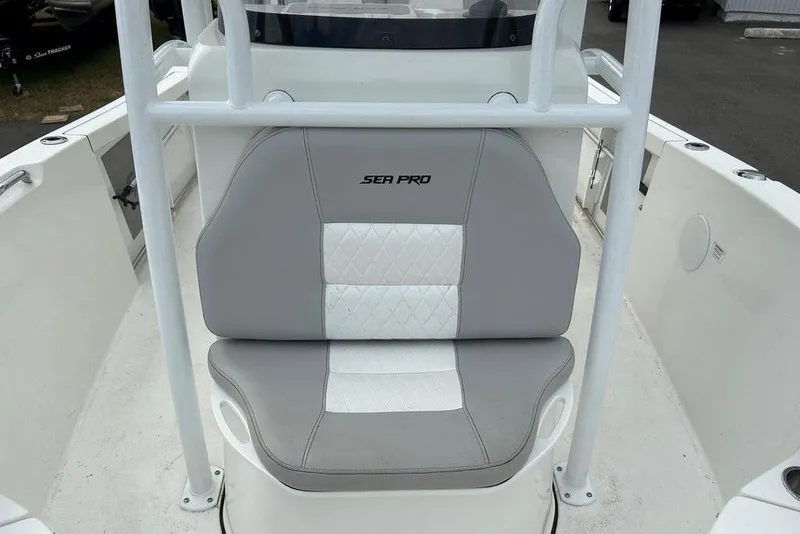 Slide: The Image of 2019 Sea Pro 219 boat seat with gray and white upholstery. - 34