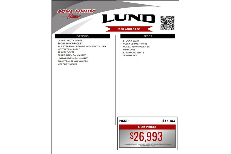 Slide: The Image of 2026 Lund 1650 Angler SS trailer wheel on pavement with fallen leaves. - 2