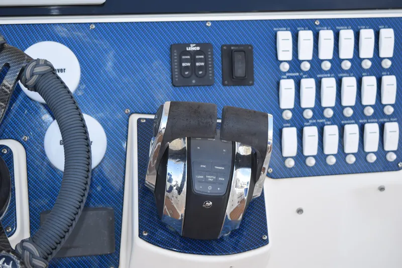 Slide: The Image of 2008 Hydra-Sports Vector 3300 VX in marina, surrounded by boats under blue sky. - 131