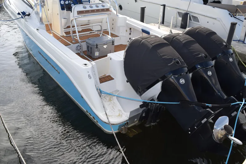 Slide: The Image of 2008 Hydra-Sports Vector 3300 VX docked at marina, rear view. - 19