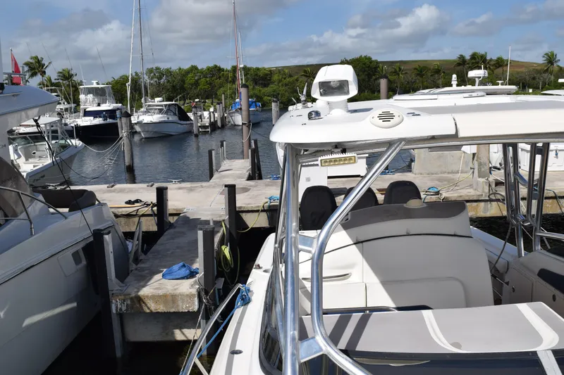 Slide: The Image of 2008 Hydra-Sports Vector 3300 VX engine compartment with wiring and safety equipment. - 227