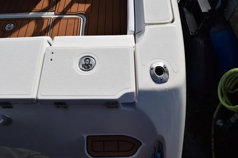 Slide: The Image of 2008 Hydra-Sports Vector 3300 VX with covered outboard motors at a marina dock. - 27