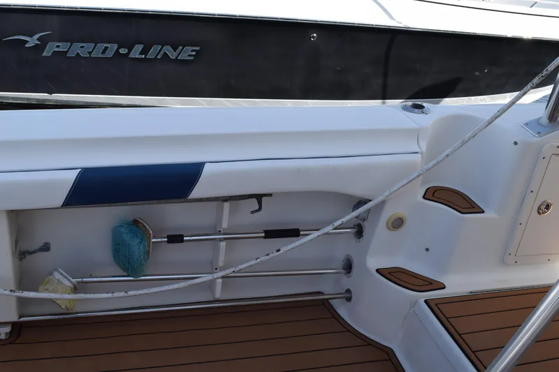 Slide: The Image of 2008 Hydra-Sports Vector 3300 VX boat deck with teak-style flooring. - 67