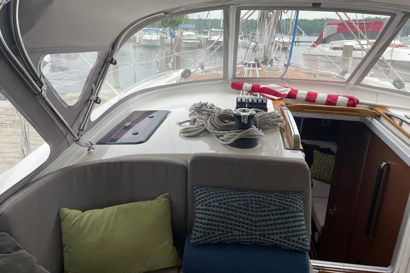 Slide: The Image of Interior view of 2013 Bavaria Vision 42 sailboat with cushions and ropes. - 30