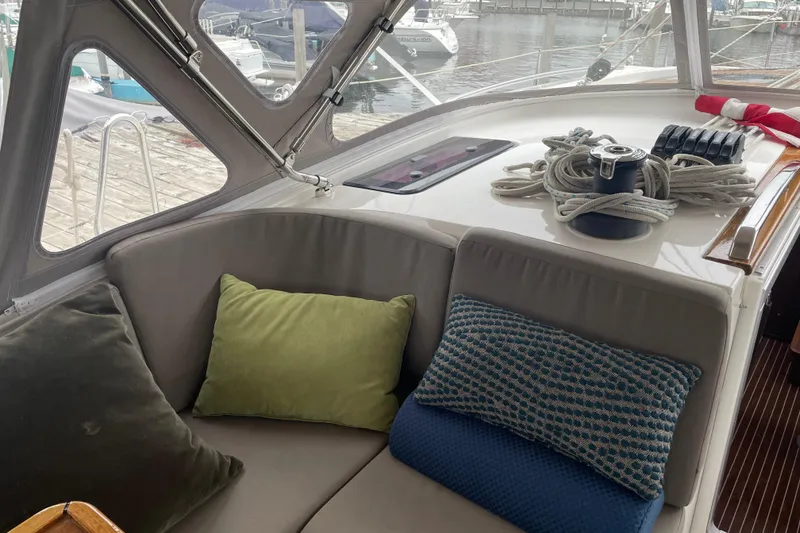 Slide: The Image of Interior of 2013 Bavaria Vision 42 yacht with cushions and coiled ropes. - 31
