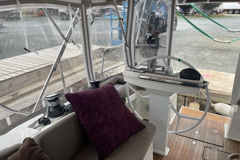 Slide: The Image of Interior view of 2013 Bavaria Vision 42 yacht cockpit with steering wheel and seating. - 33