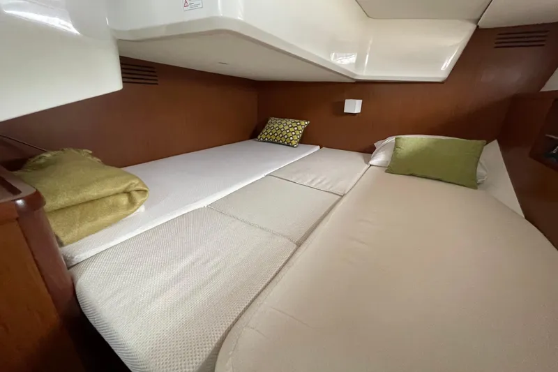 Slide: The Image of Cozy cabin interior of 2013 Bavaria Vision 42 yacht with comfortable bedding. - 59
