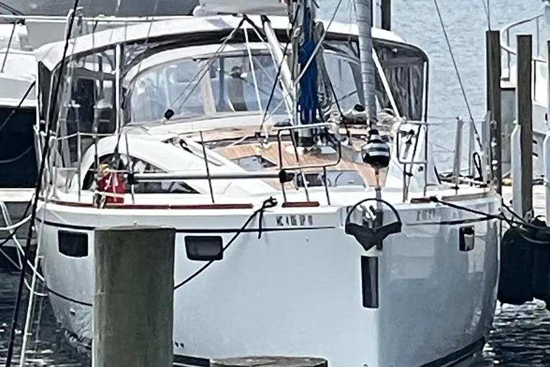 Slide: The Image of Bavaria Vision 42 sailboat, 2013 model, docked at a marina. - 6