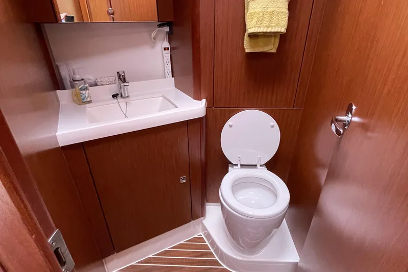 Slide: The Image of Bathroom interior of 2013 Bavaria Vision 42 yacht with sink and toilet. - 65