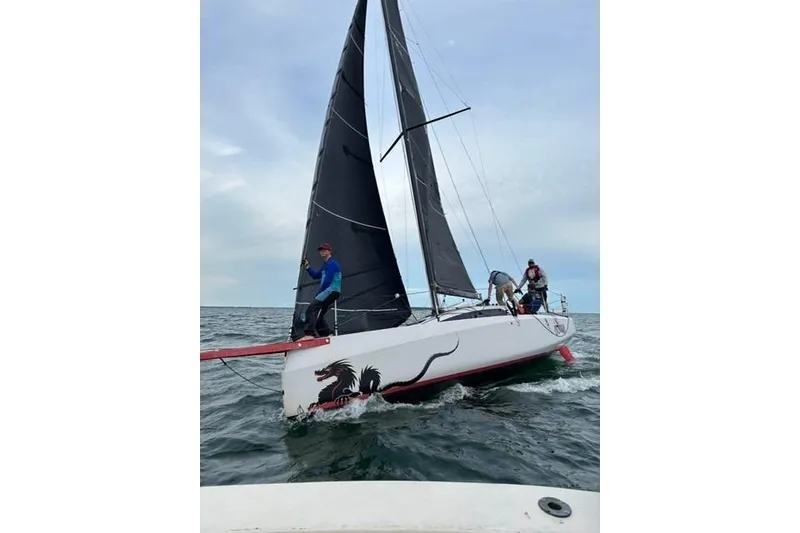 The Image of 2020 Dehler 30 OD sailboat with black sails on open water. - 0