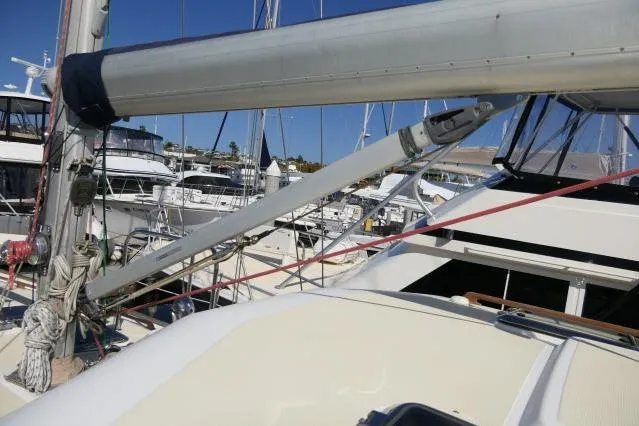 Slide: The Image of Tayana 460 Vancouver Pilothouse 2002 sailboat deck with rigging in marina. - 74