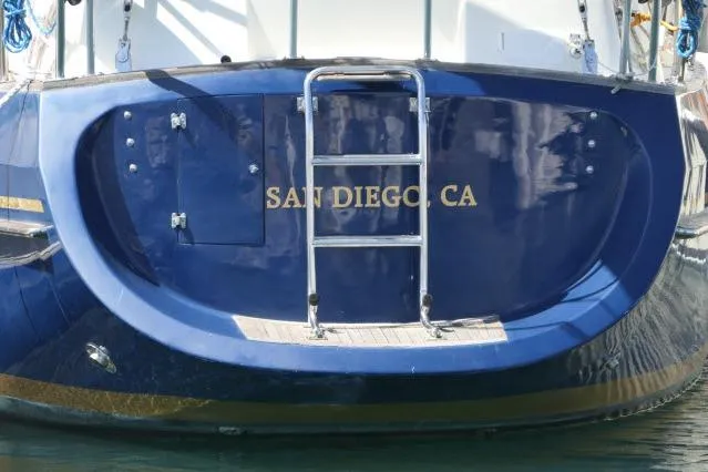 Slide: The Image of Blue Tayana 460 Vancouver Pilothouse yacht stern with San Diego, CA lettering, 2002 model. - 88