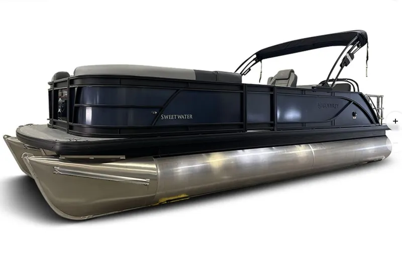 The Image of 2026 Godfrey Sweetwater 22' Tritoon boat with sleek design and single flip lounge. - 0