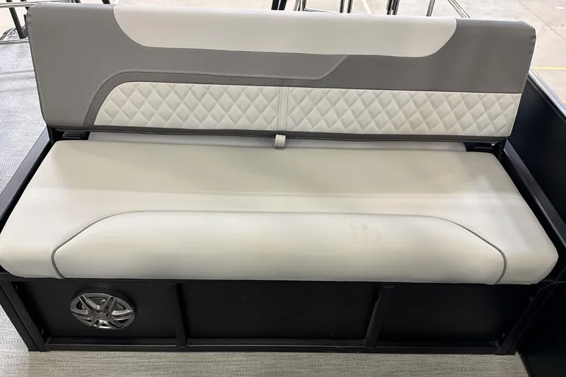 Slide: The Image of 2026 Godfrey Sweetwater 22' Tritoon lounge seat with quilted design and integrated speaker. - 6