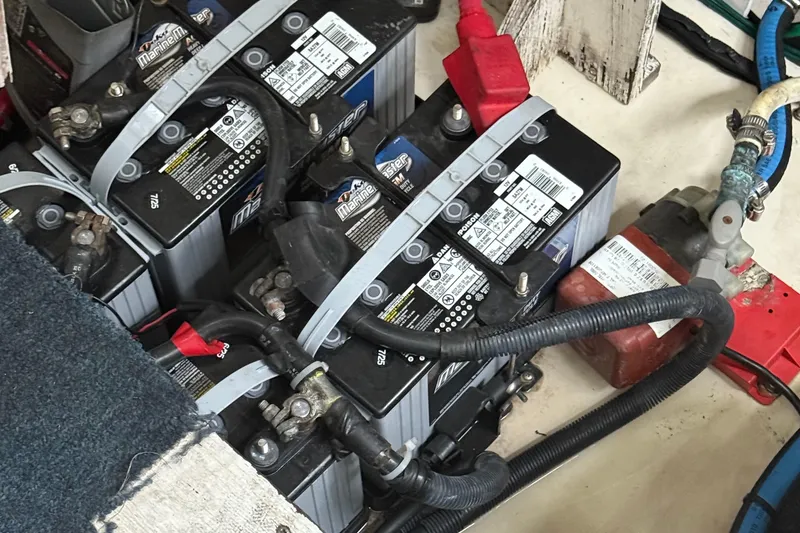 Slide: The Image of Marine batteries in a 2008 Sea Ray 330 Sundancer engine compartment. - 30