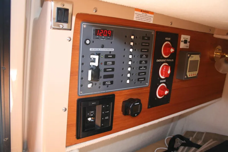 Slide: The Image of Control panel of 2018 Ranger Tugs R-23 boat with switches and digital display. - 22