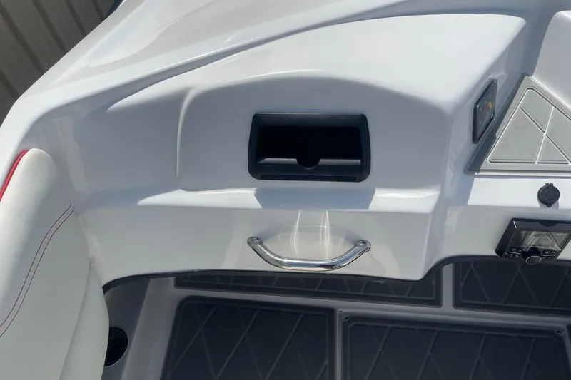 Slide: The Image of 2026 Lightning Boat Works Strike 200 interior dashboard with sleek design and modern controls. - 23