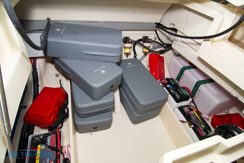 Slide: The Image of 2024 Invictus TT280S engine compartment with batteries and electrical components. - 49