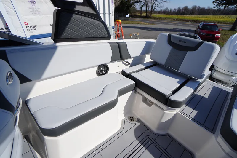 Slide: The Image of Interior seating of 2026 Chaparral 250 OSX boat, featuring modern design and comfortable upholstery. - 34