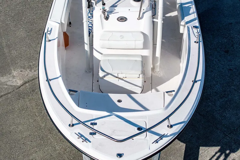 Slide: The Image of 2016 Edgewater 188CC boat, top view showing deck layout and seating arrangement. - 11