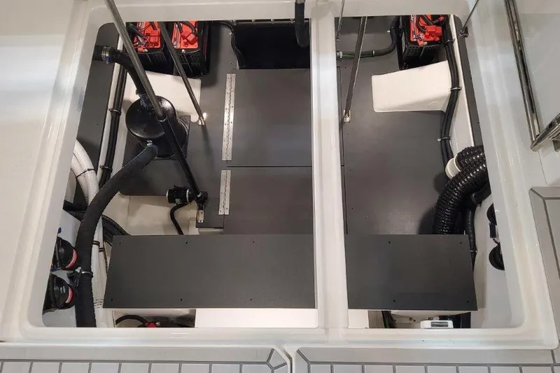 Slide: The Image of Engine room of 2026 Formula 400 Super Sport Crossover with batteries and wiring. - 47