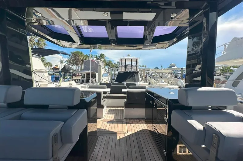 Slide: The Image of Luxurious 2016 Fjord 48 Open yacht interior with sleek design and spacious seating. - 34