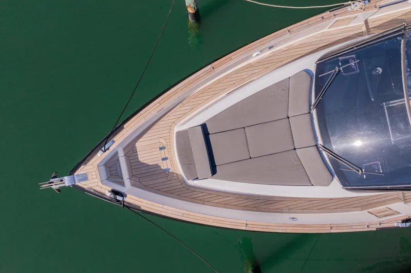 Slide: The Image of Aerial view of 2016 Fjord 48 Open yacht with sleek deck design. - 4