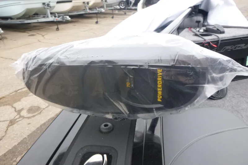 Slide: The Image of 2026 Tracker Targa V-18 Combo boat with PowerDrive motor, wrapped in protective plastic. - 12