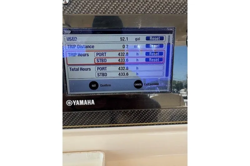 Slide: The Image of Yamaha display showing trip data for 2013 Grady-White Canyon 336 boat. - 8