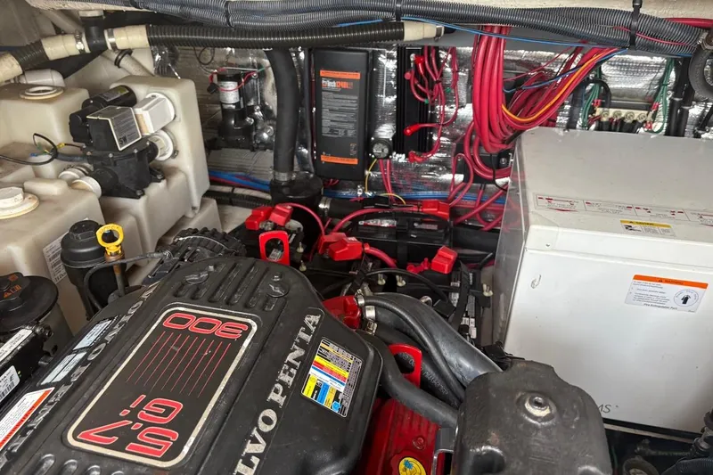 Slide: The Image of Engine compartment of 2010 Regal 3360 Window Express with Volvo Penta 5.7 GXi engine. - 5