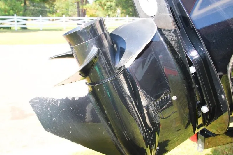 Slide: The Image of Close-up of a 2008 Premier 221 Cast-A-Way boat propeller in sunlight. - 14