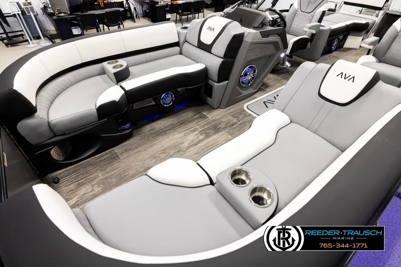 Slide: The Image of Luxurious interior of 2026 Avalon CAT QLS boat with plush seating and modern design. - 10