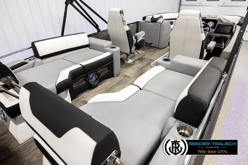 Slide: The Image of Luxurious interior of 2026 Avalon CAT QLS boat with modern seating and controls. - 12