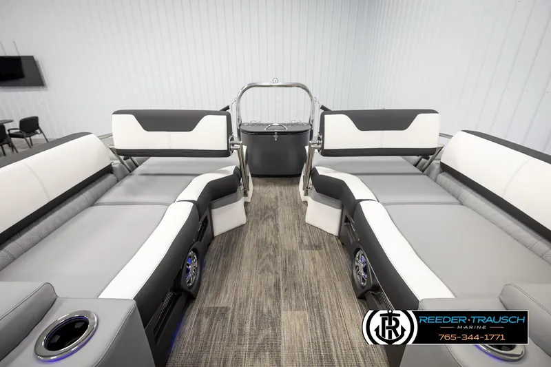 Slide: The Image of Luxurious interior of 2026 Avalon CAT QLS boat with modern seating and sleek design. - 23