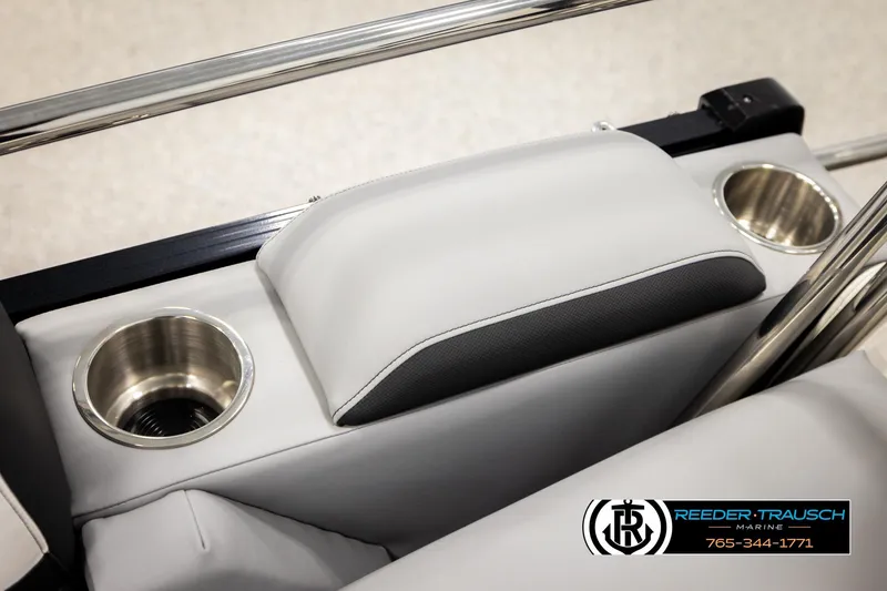 Slide: The Image of 2026 Avalon CAT QLS boat interior with cup holders and sleek design. - 43