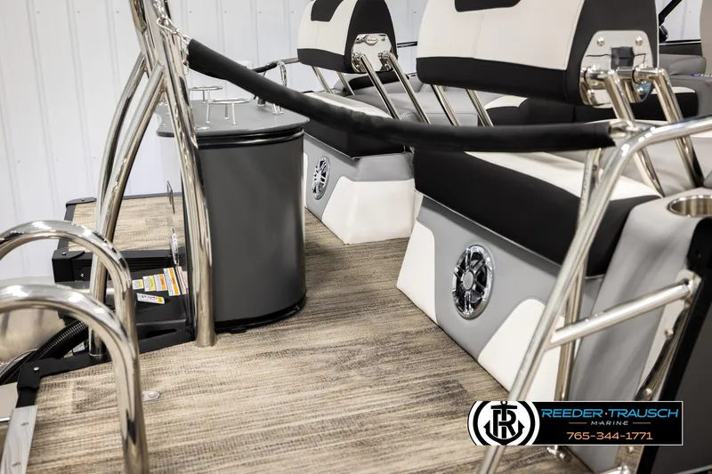 Slide: The Image of Interior of 2026 Avalon CAT QLS boat with modern seating and sleek design. - 46