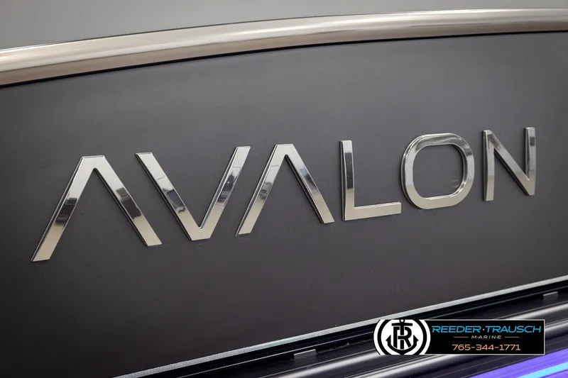 Slide: The Image of 2026 Avalon CAT QLS logo on a sleek black surface, Reeder-Trausch Marine branding visible. - 48