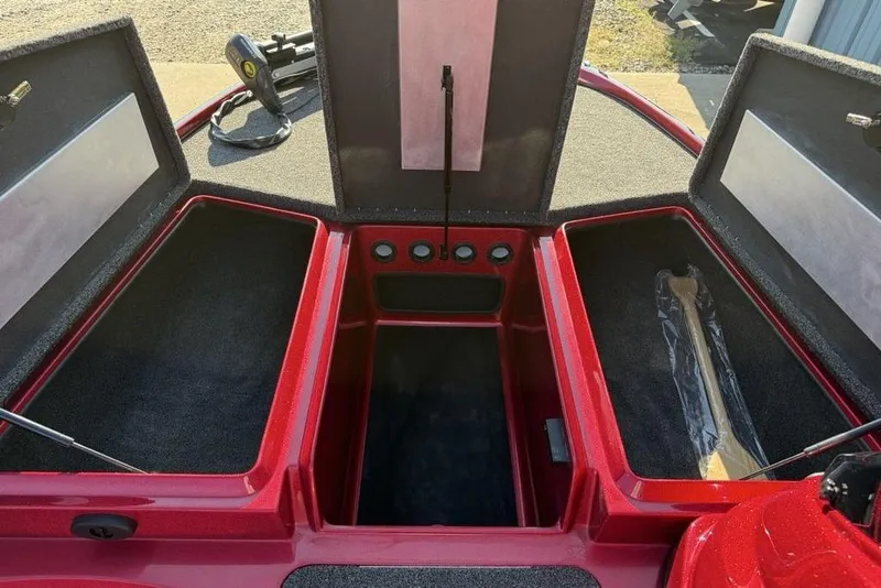 Slide: The Image of Red Nitro Z17 2026 boat storage compartments open, showcasing spacious interior. - 8