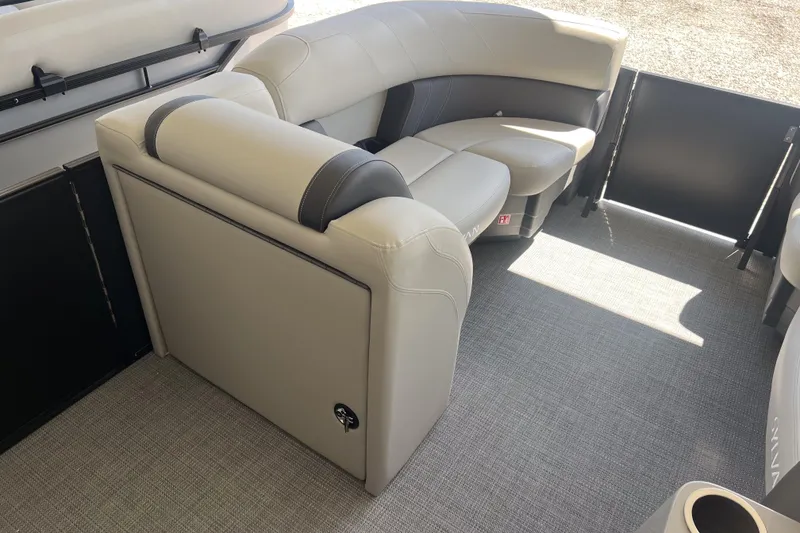 Slide: The Image of Interior of 2026 Sylvan Mirage 822 CLZ pontoon boat with plush seating. - 17
