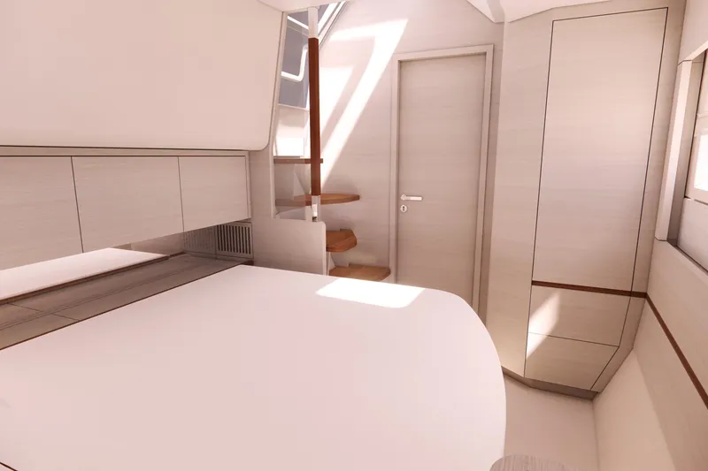 Slide: The Image of Interior of 2026 Aquila 50 Sail yacht, featuring modern design and wooden accents. - 12