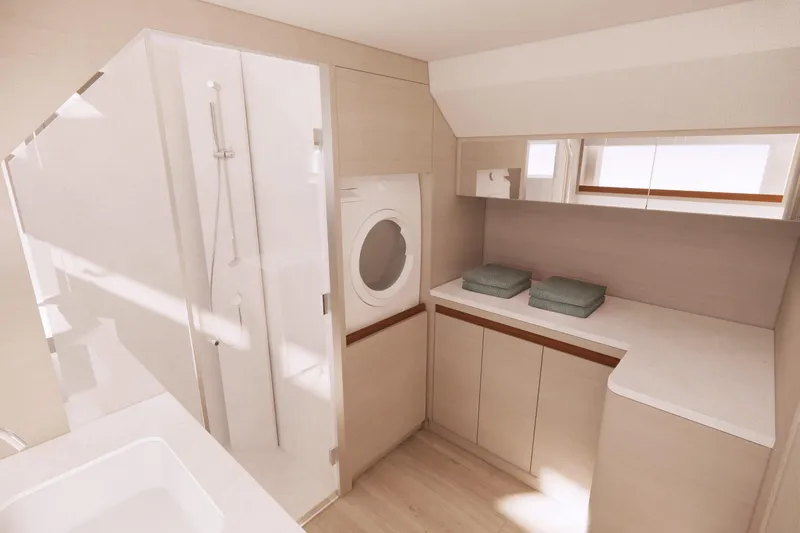 Slide: The Image of Modern bathroom interior of 2026 Aquila 50 Sail yacht with shower and washer. - 14