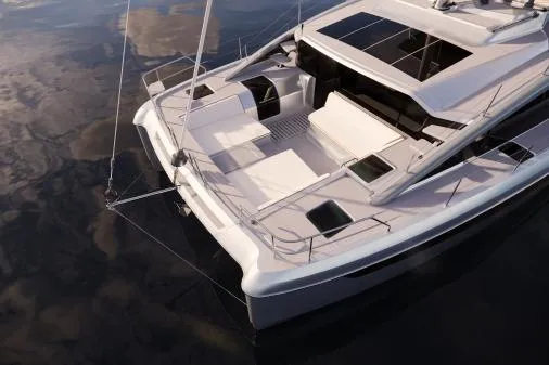 Slide: The Image of 2026 Aquila 50 Sail yacht on calm water, showcasing sleek design and spacious deck. - 21