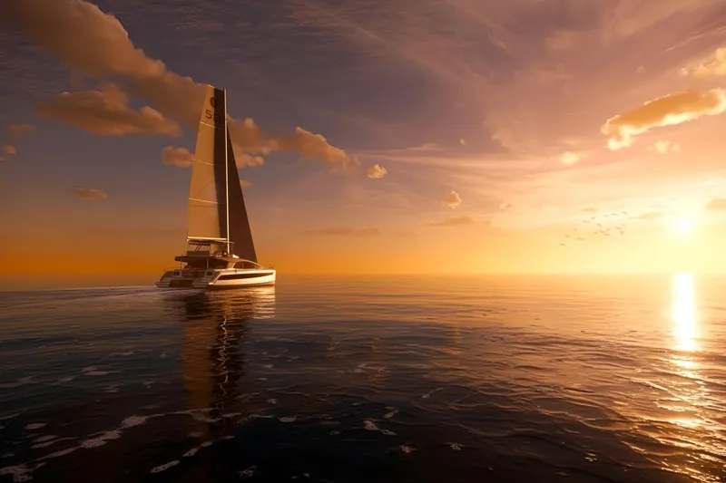 Slide: The Image of Aquila 50 Sail 2026 yacht sailing at sunset on calm ocean waters. - 3
