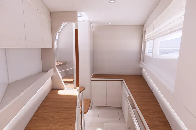 Slide: The Image of Modern interior of 2026 Aquila 50 Sail yacht with sleek design and wooden finishes. - 7